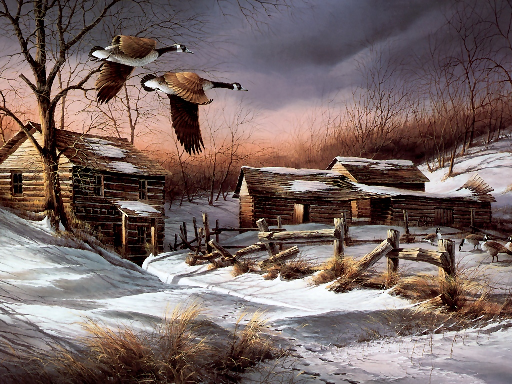 Terry Redlin Art Beautiful House Along With River Stream