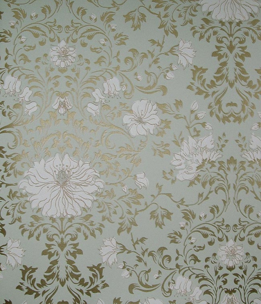 Gold And Pale Aqua Wallpaper Floral
