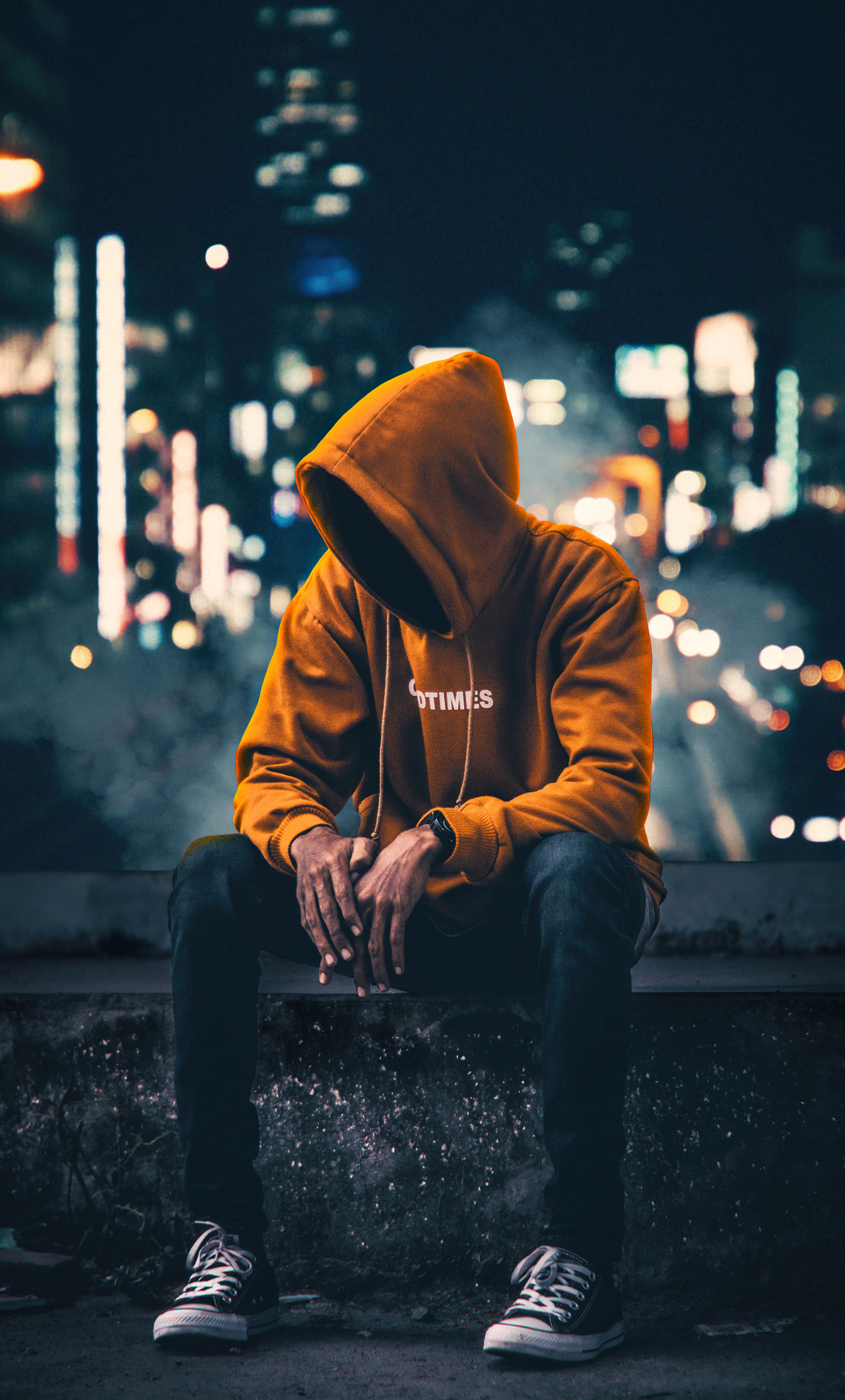 Hoodie Anonymus Boy Sitting Aside 4k iPhone HD Wallpaper Image