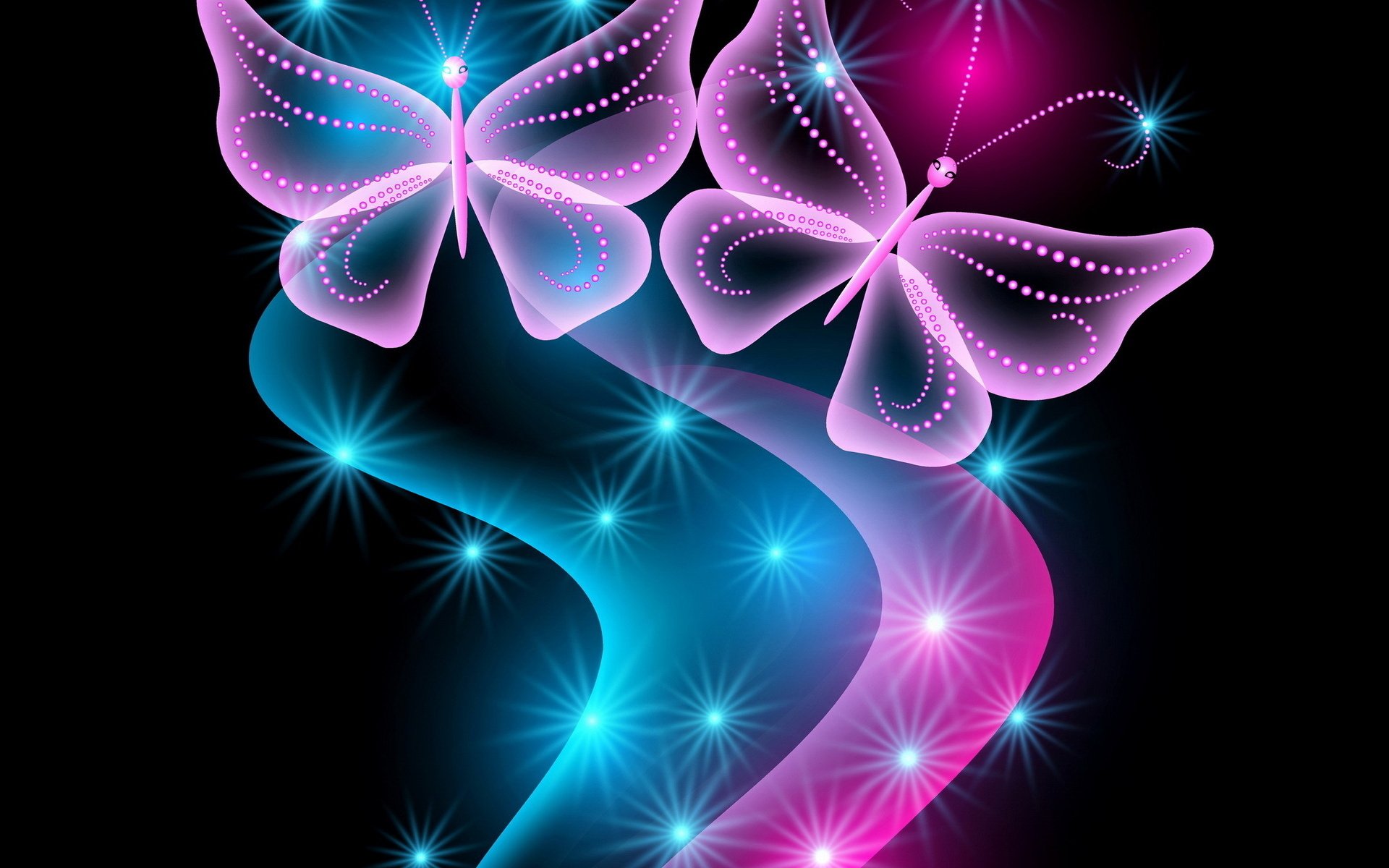 3d Neon Abstract Blue Glow Sparkle Pink Butterflies