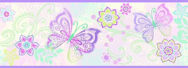  Boho Butterflies Purple Wallpaper Border in Borders by Chesapeake