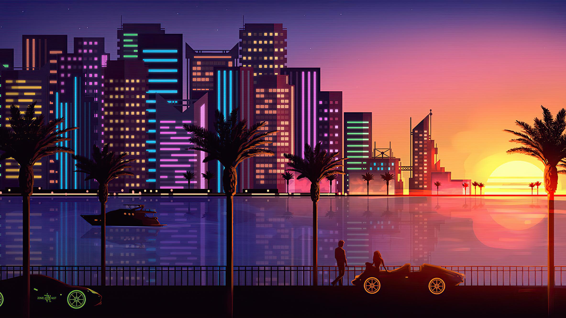 Miami Sunset Artistic 4k HD Artist Wallpaper Image