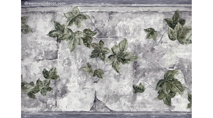 Home White Tiles Gardened Leaves Wallpaper Border