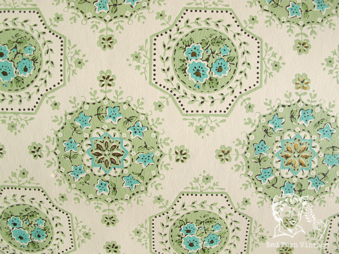 Vintage Green Wallpaper With Gold Floral