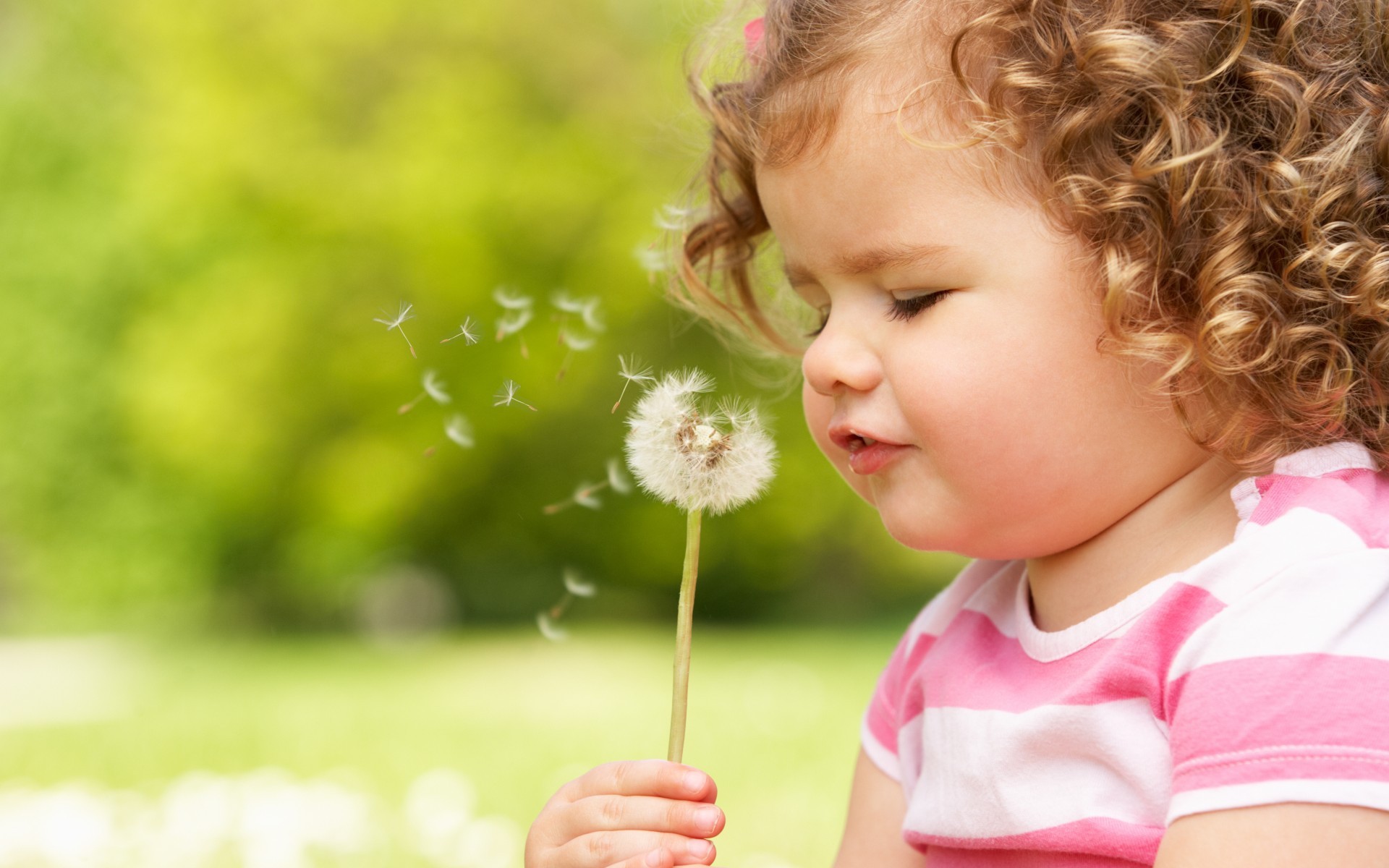 The child blows on a dandelion wallpapers and images 1920x1200