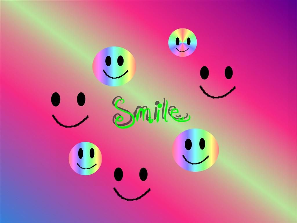 Colorful smiley faces on a vibrant rainbow background with the word 