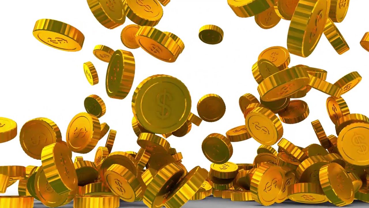 HD Video Background Gold Coins Falling On White Background