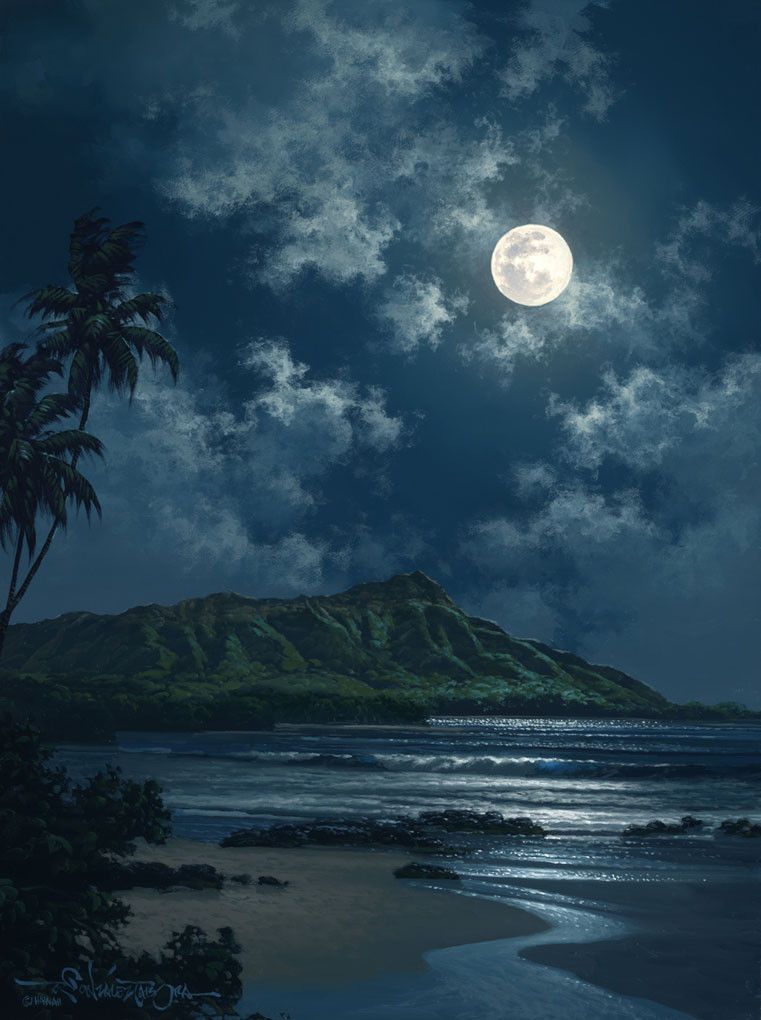 Waikiki Night Sky Phone Wallpaper Beautiful Moon