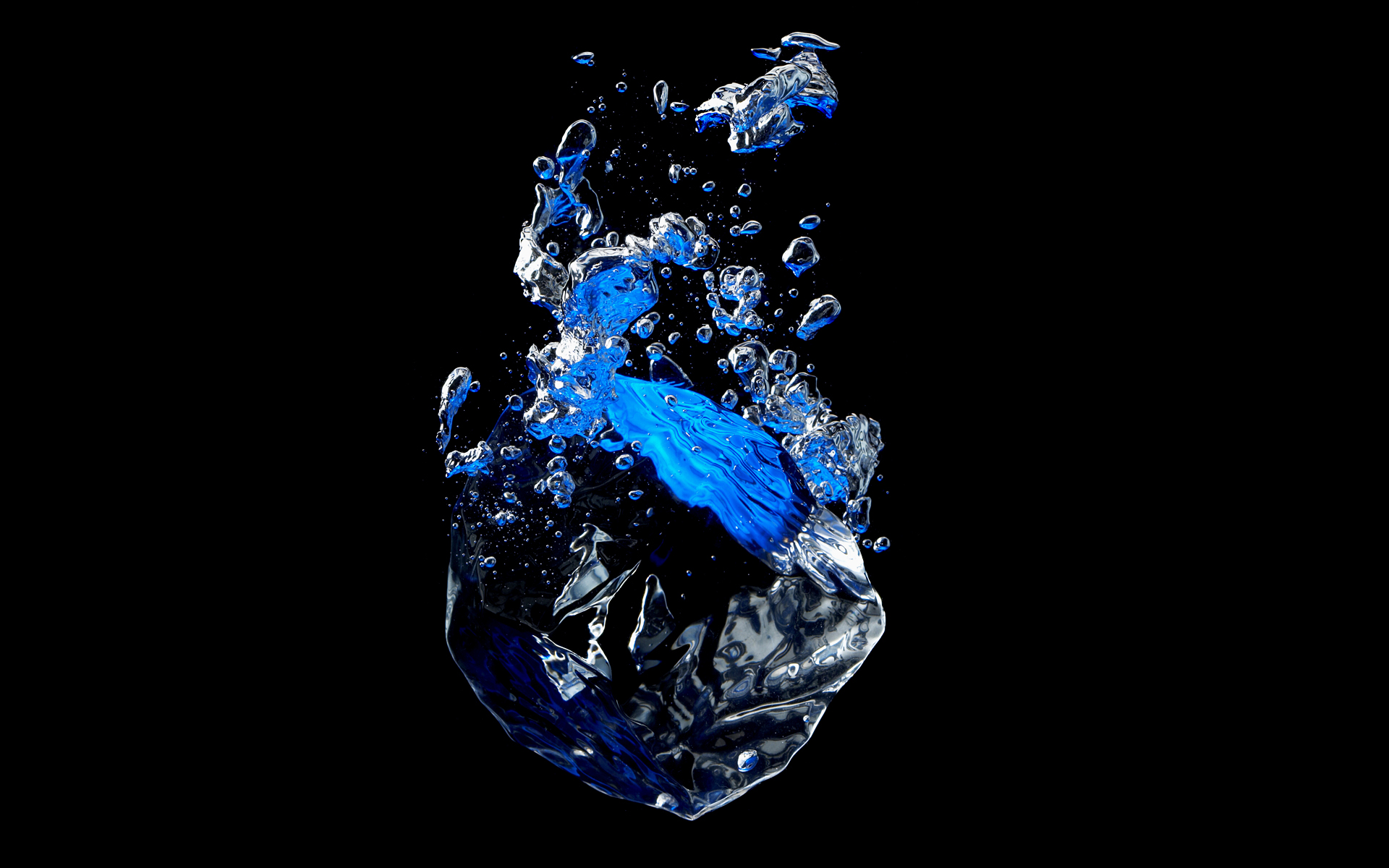 Ice Cube Falling Into Water Against A Black Background