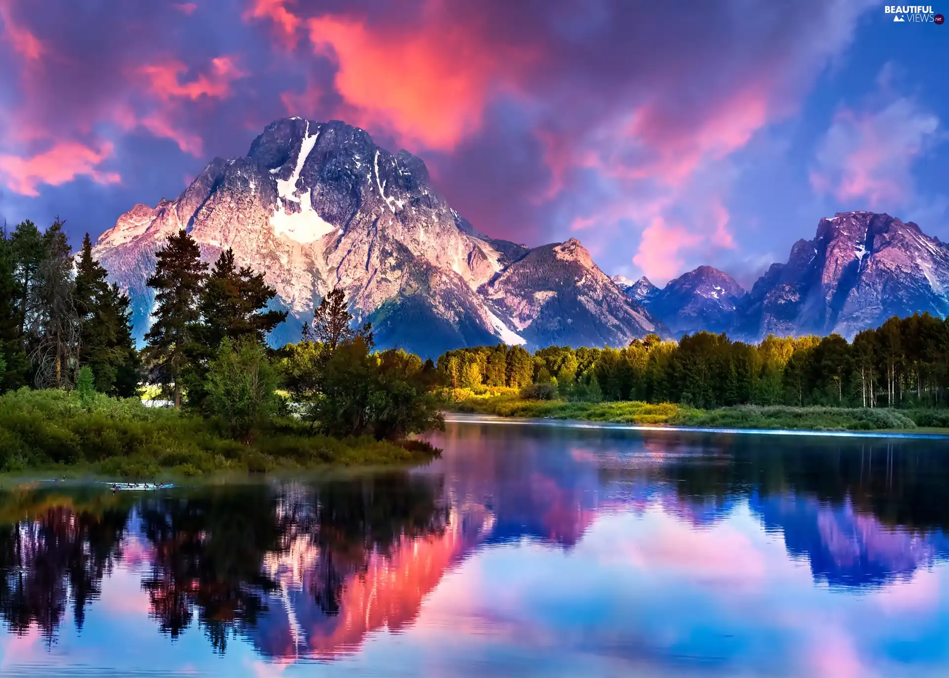 Mountains Forest Clouds River Wallpaper