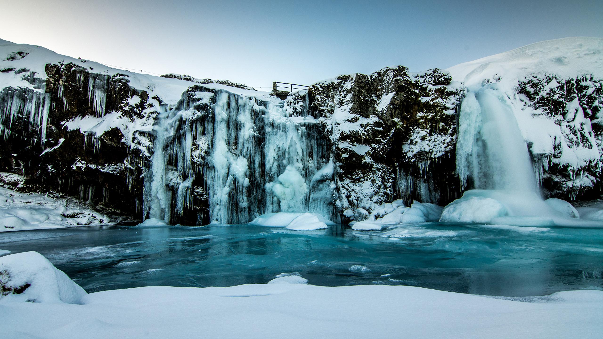 Picture Iceland Ice Crag Winter Nature Waterfalls Snow