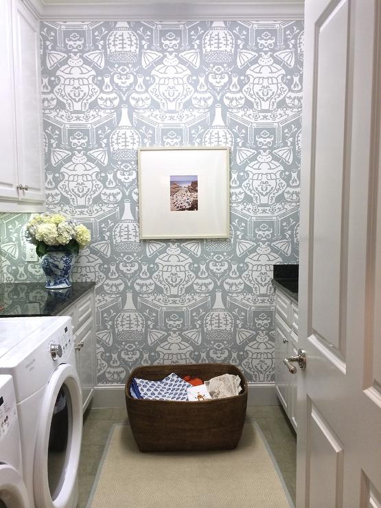 Laundry Room Features Walls Clad In David Hicks The Vase Wallpaper