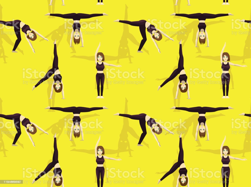 Gymnastic Move Set Cartwheel Cartoon Seamless Background