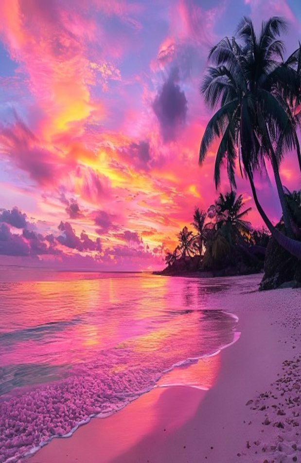 Pink Beach Sunset Wallpaper