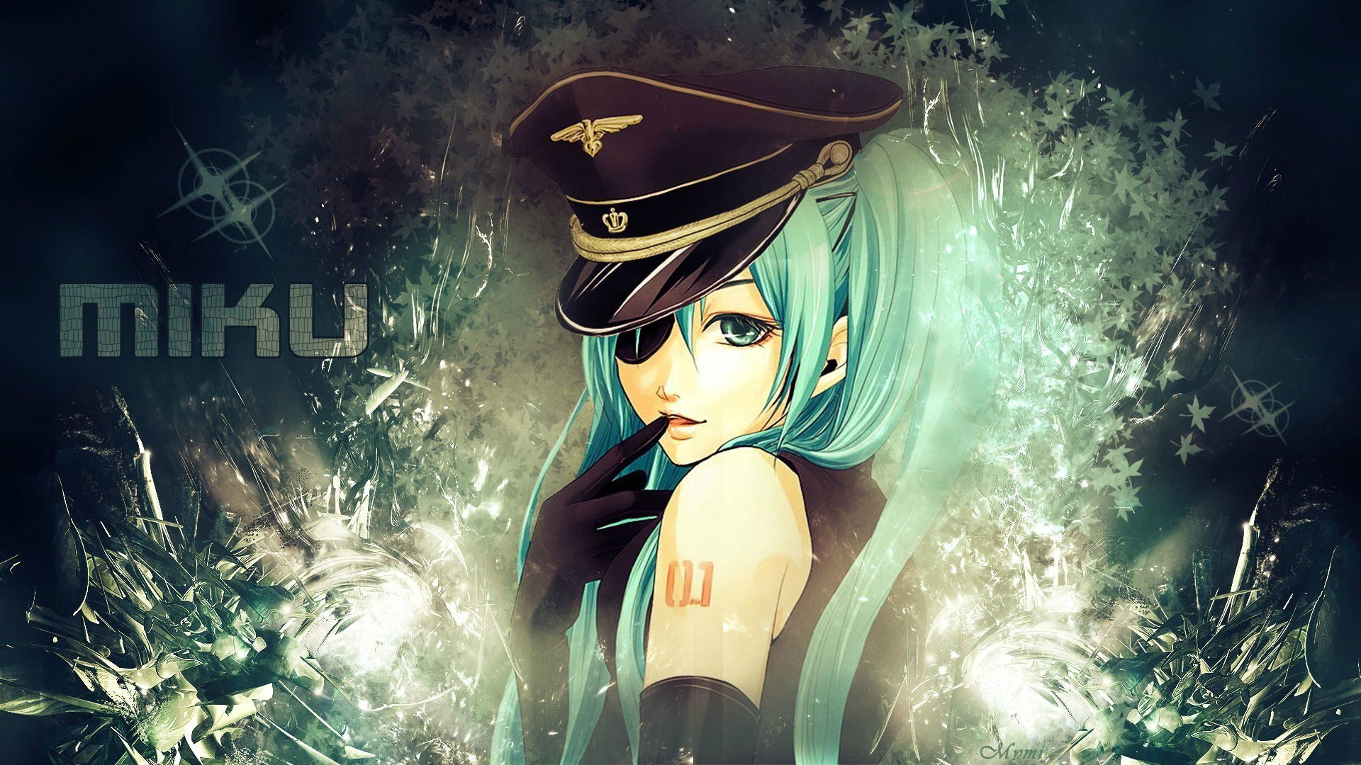 A captivating anime-style image featuring Hatsune Miku, a popular Vocaloid character, dressed in a military-inspired outfit
