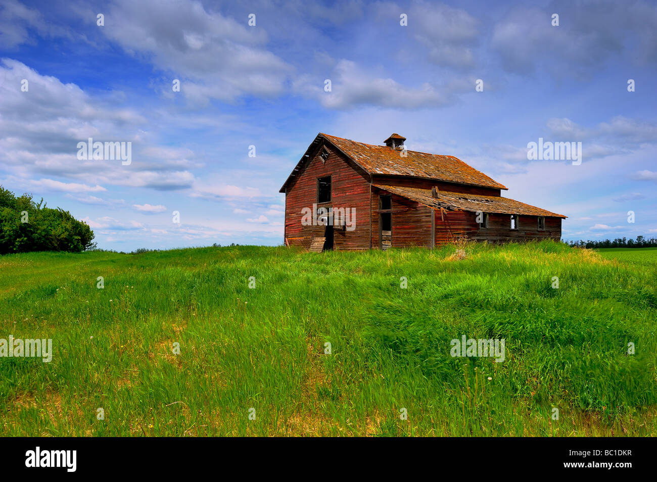 An Old Abandoned Red Barn In Rural Alberta Canada Stock Photo