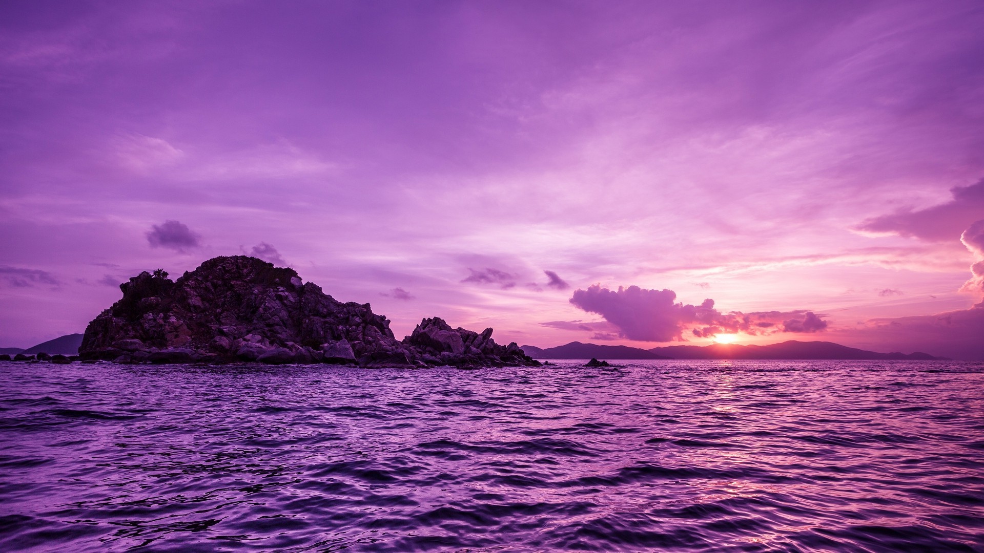 nature Sea Sunset Island Purple Wallpapers HD Desktop and