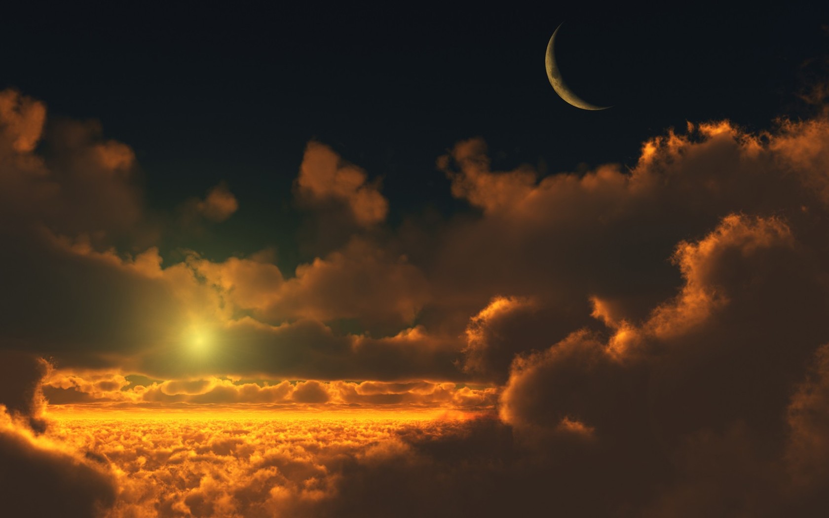 Sunset And Moonrise Wallpaper