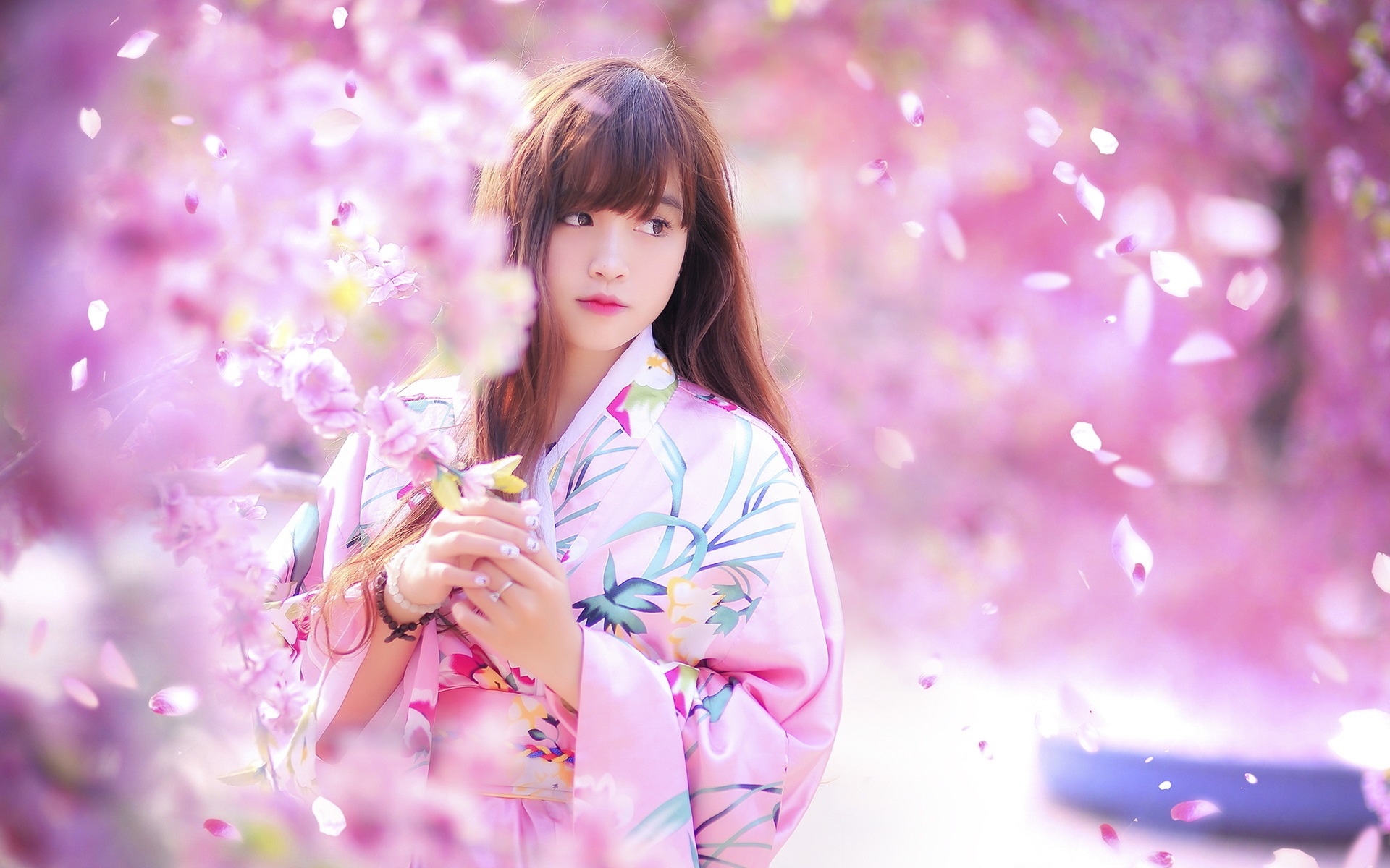 Wallpaper Lovely Japanese Girl Spring Sakura Kimono Picture Image
