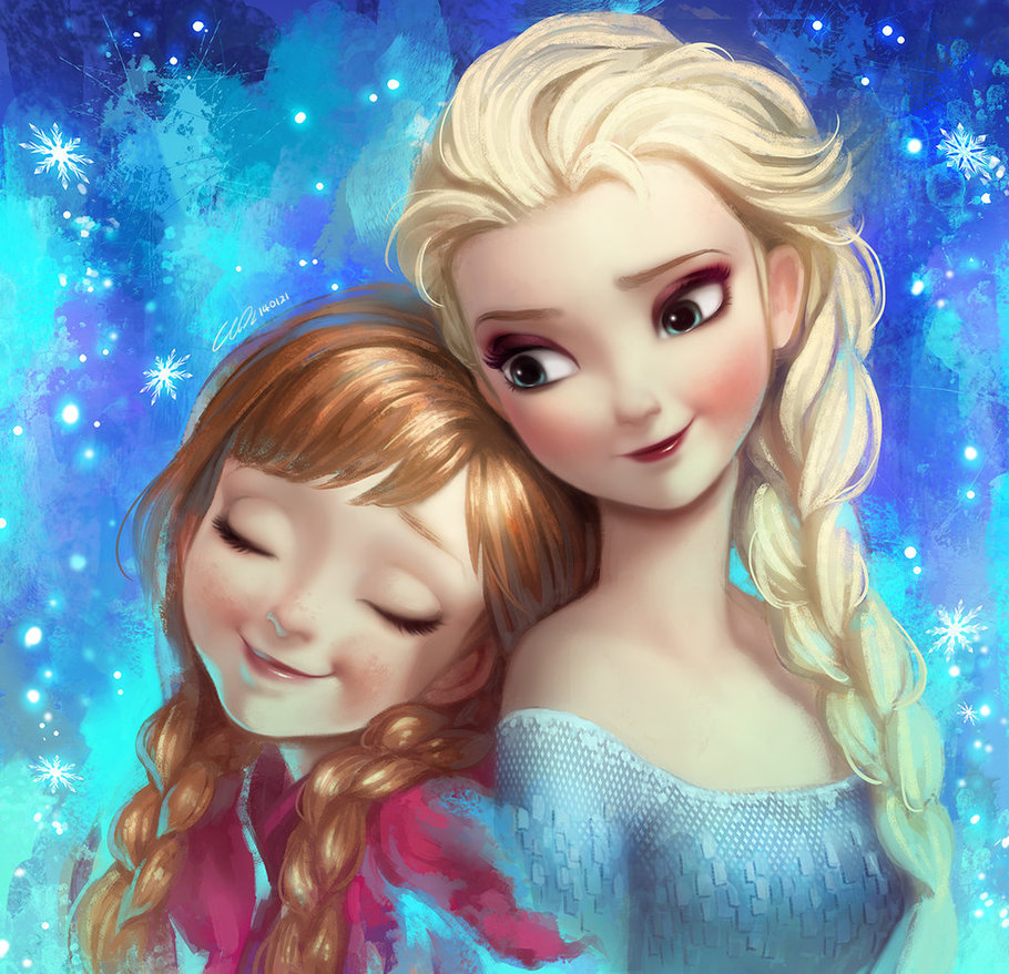 Frozen Elsa and Anna fan art by Angju 910x879