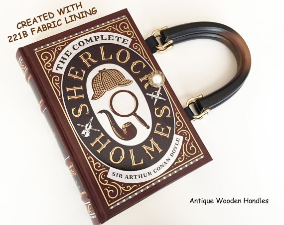 Sherlock Holmes Book Purse With 221b Wallpaper Fabric Accents