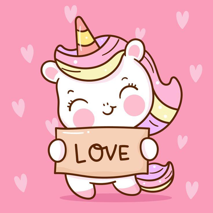 Premium Vector Cute Unicorn Cartoon With Love Label Kawaii For