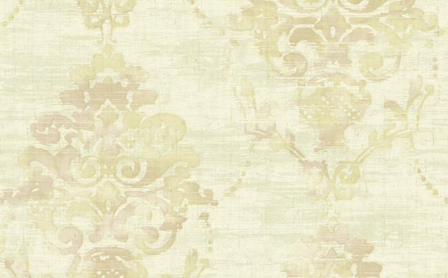 Distressed Damask Wallpaper In Metallic And Soft Beige Design By