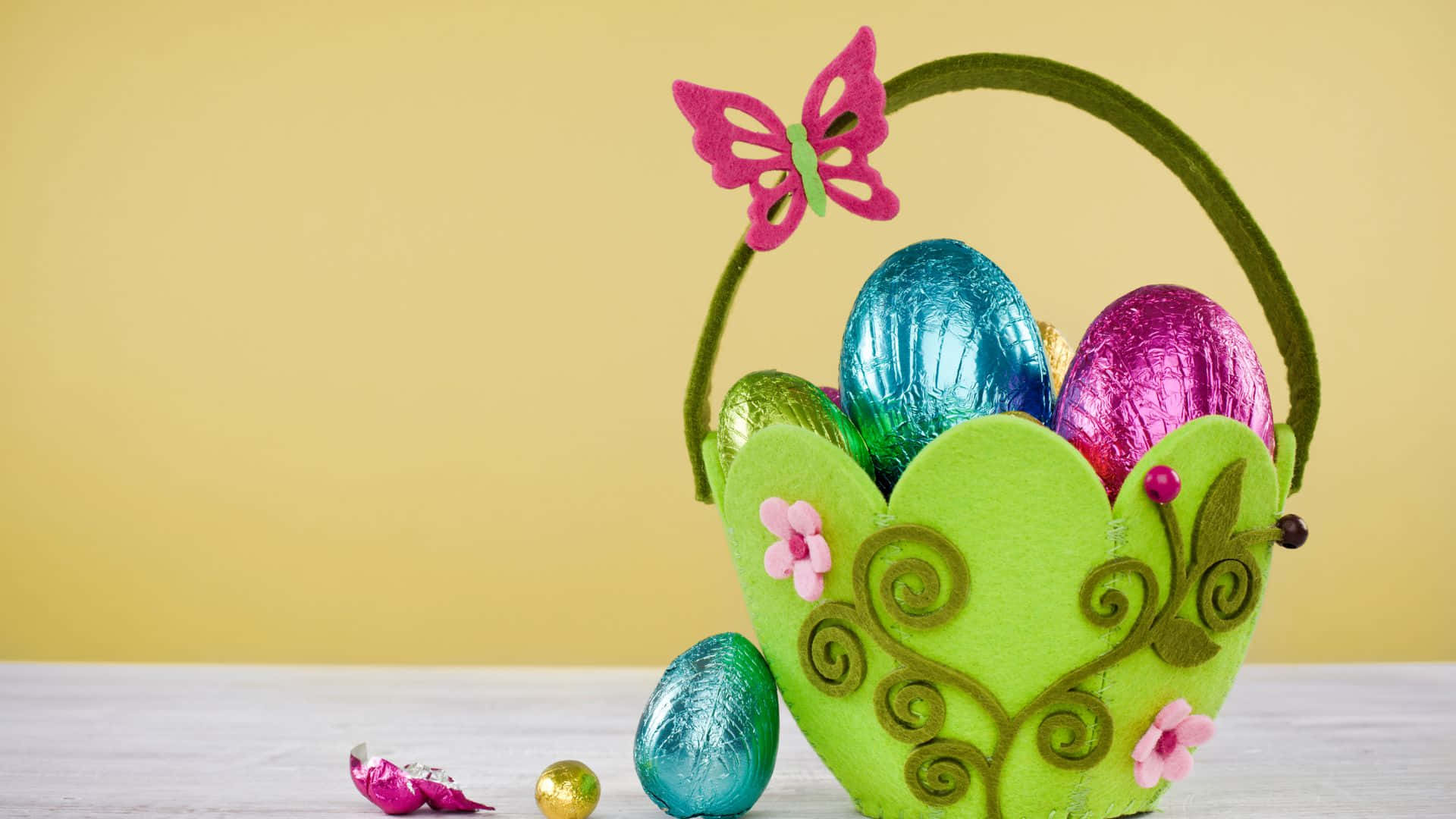 Easter Basket With Eggs And Butterflies Wallpaper