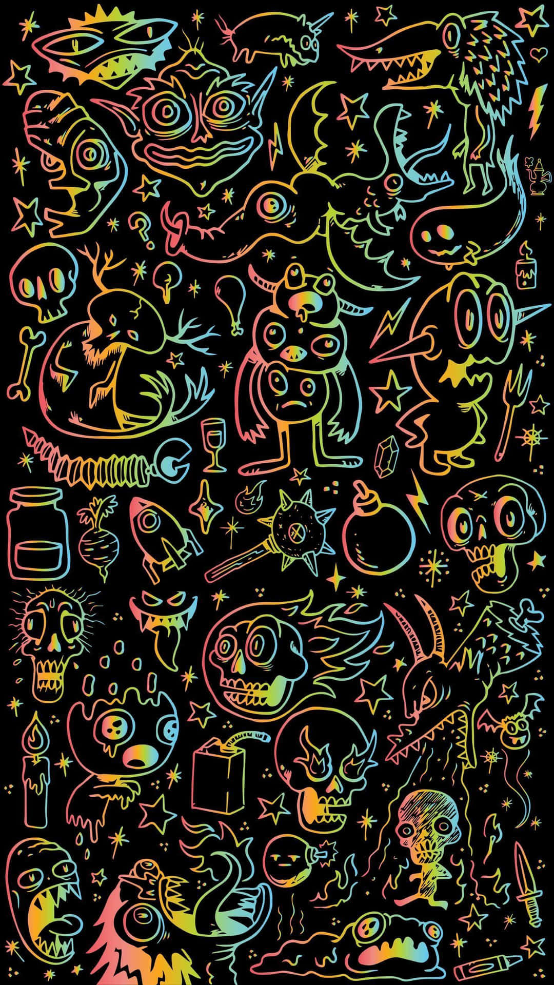 A Set Of Colorful Doodles On Black Wallpaper
