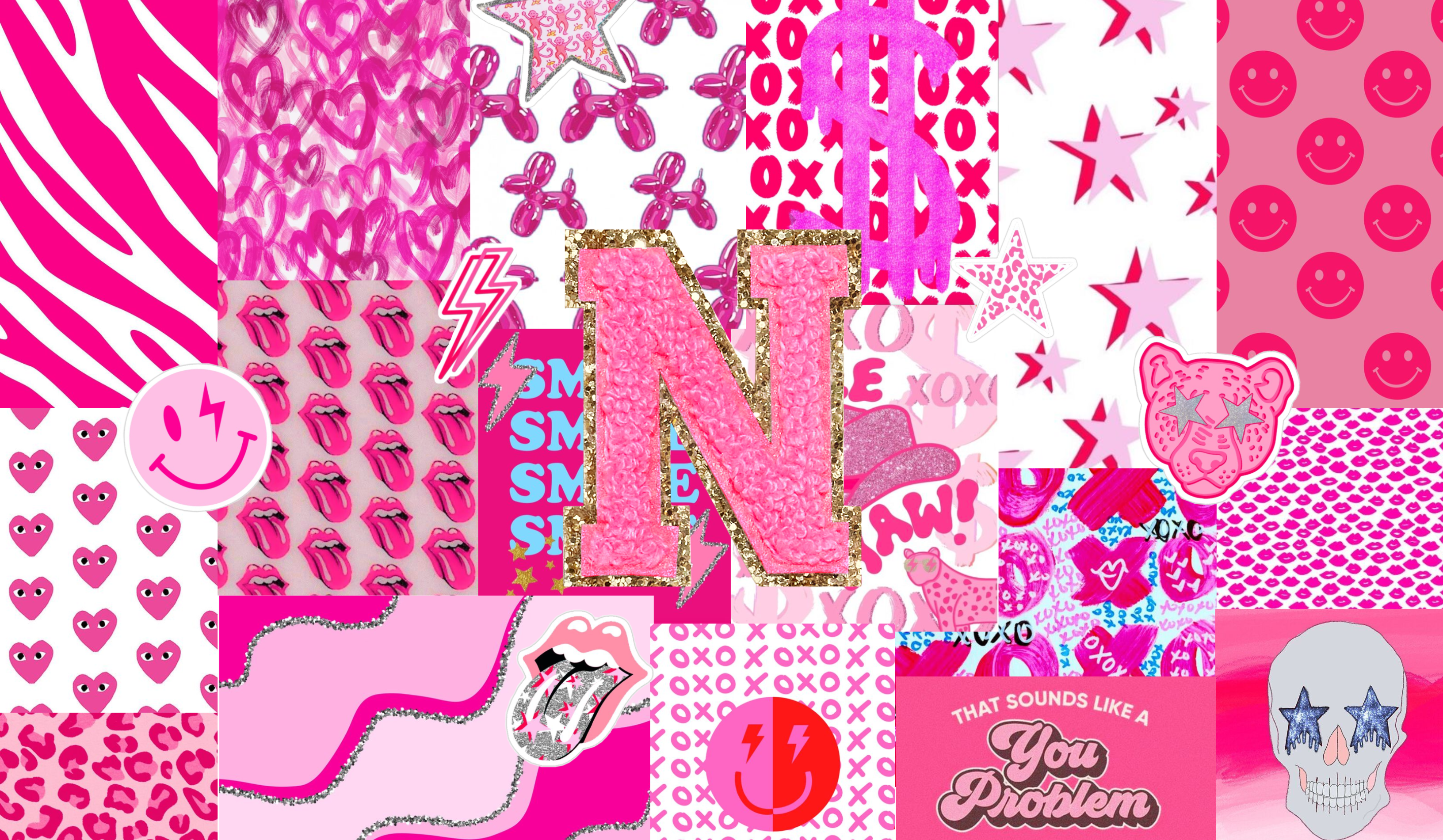 Pink Preppy Letter N Collage for Mac Wallpaper in Preppy