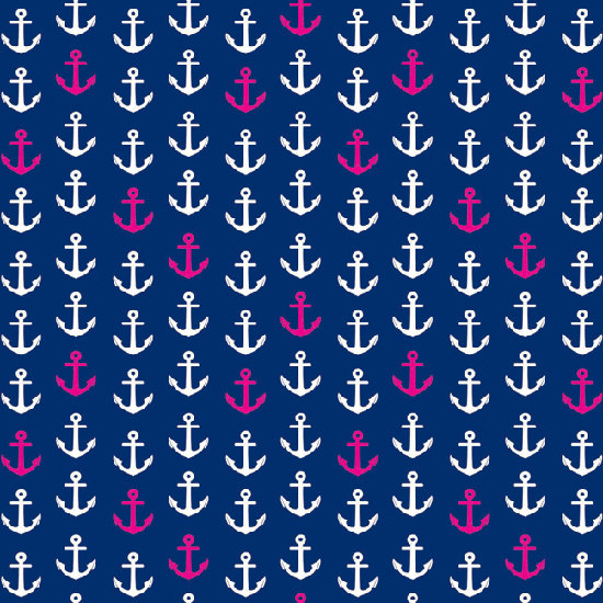  Mcfee Nautical Hot Shocking Pink and White Anchors Anchor on Navy Blue