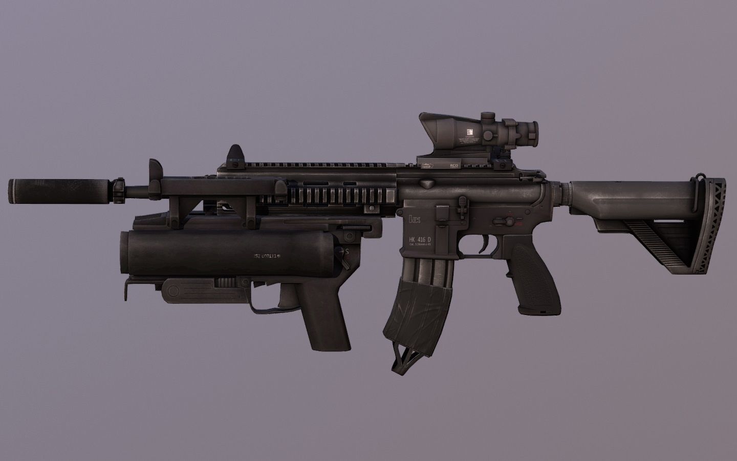 Pbr Assault Rifle Hk416 With M203 Low Poly 3d Model