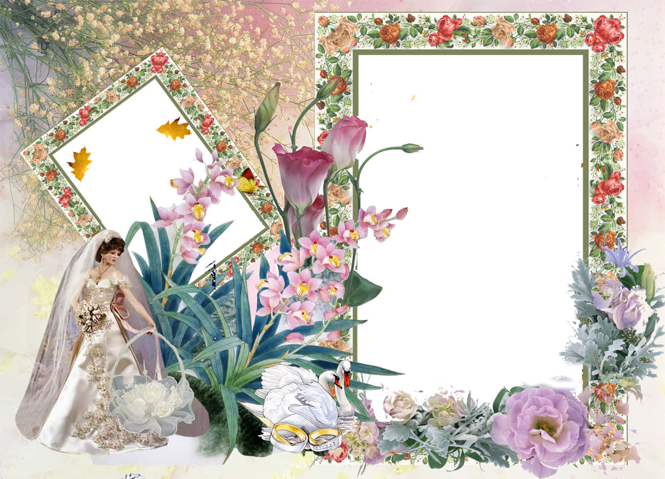 Floral Wedding Photo Frame Wallpaper