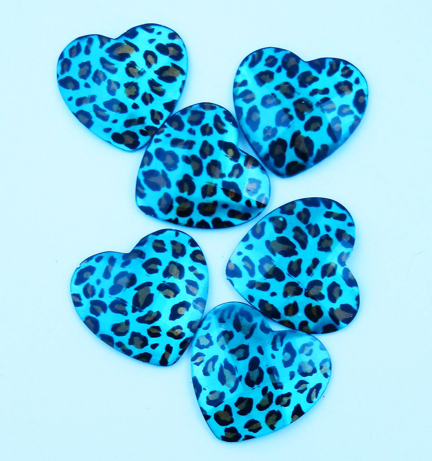 Blue Leopard Print Heart Cabochons by NeonNarwhal on Etsy