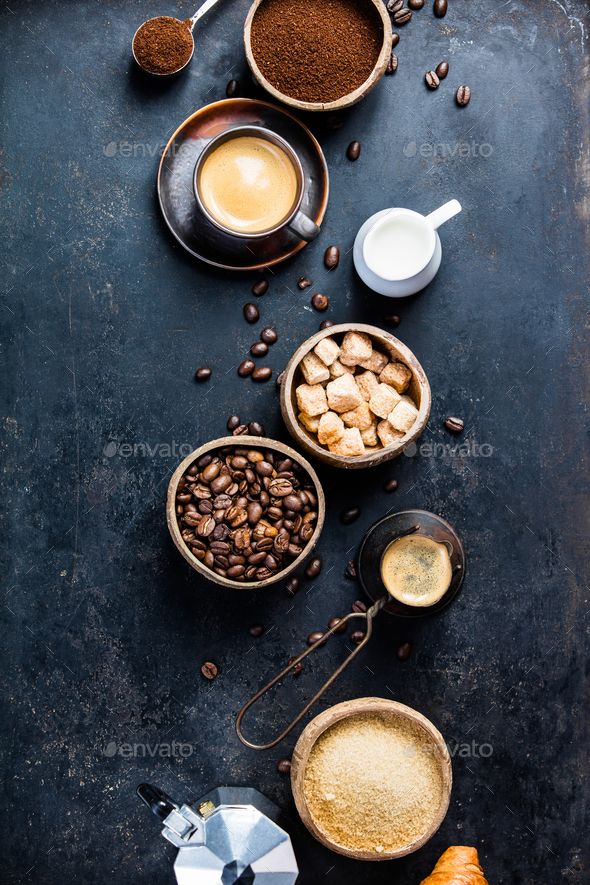 Coffee Composition On Dark Background Flat Lay With Image
