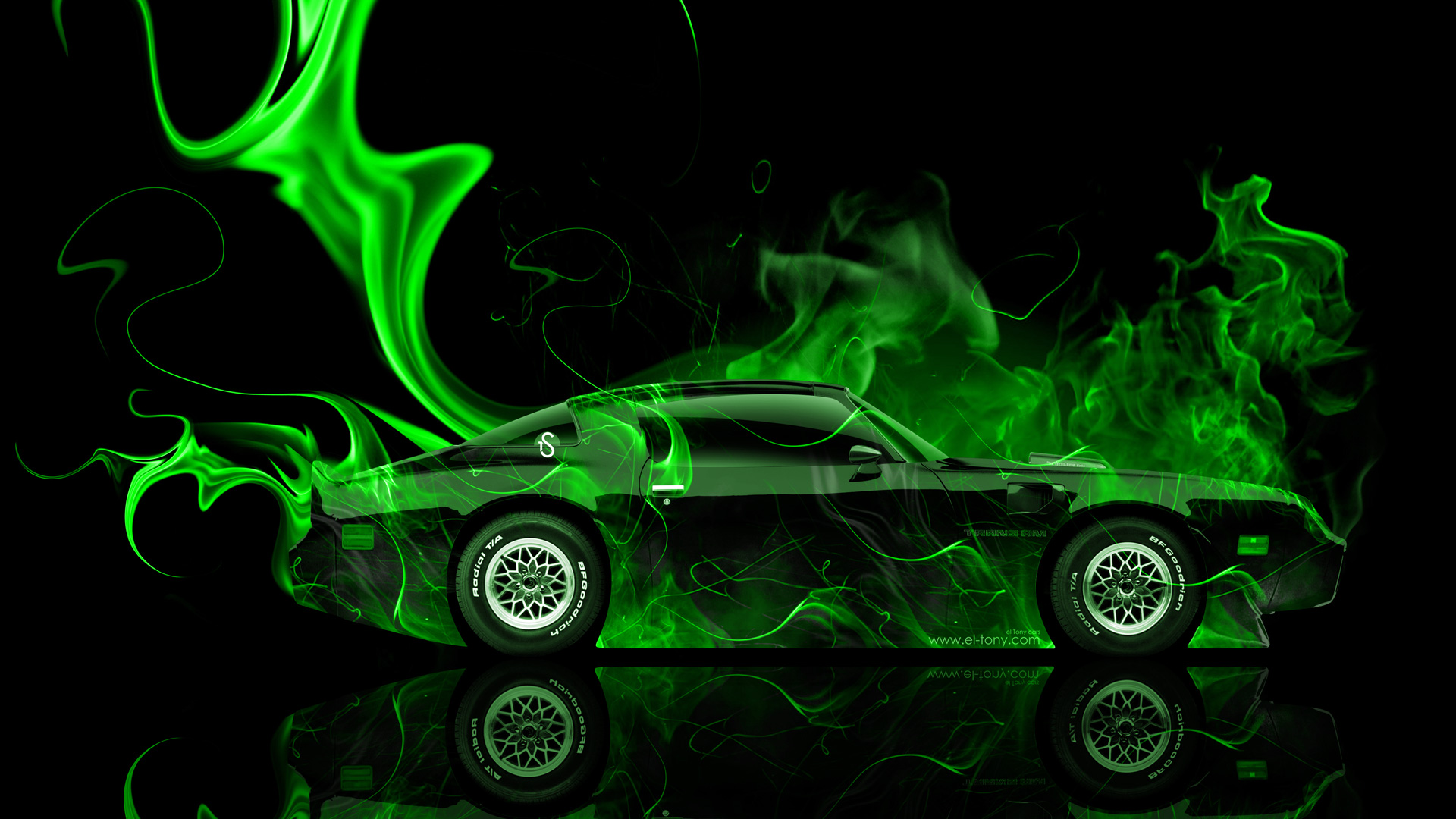 Pontiac Firebird Side Green Fire Abstract Car HD Wallpaper