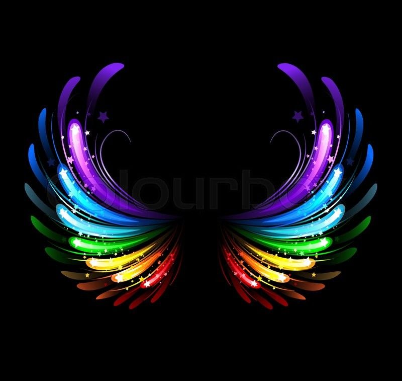 Wings Painted With Colorful Sparkles On A Black Background