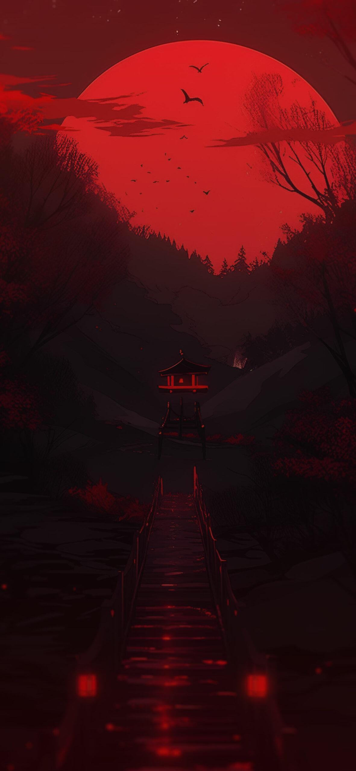 Bridge Red Moon Dark Wallpaper iPhone