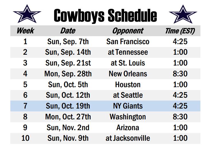 Cowboys Schedule