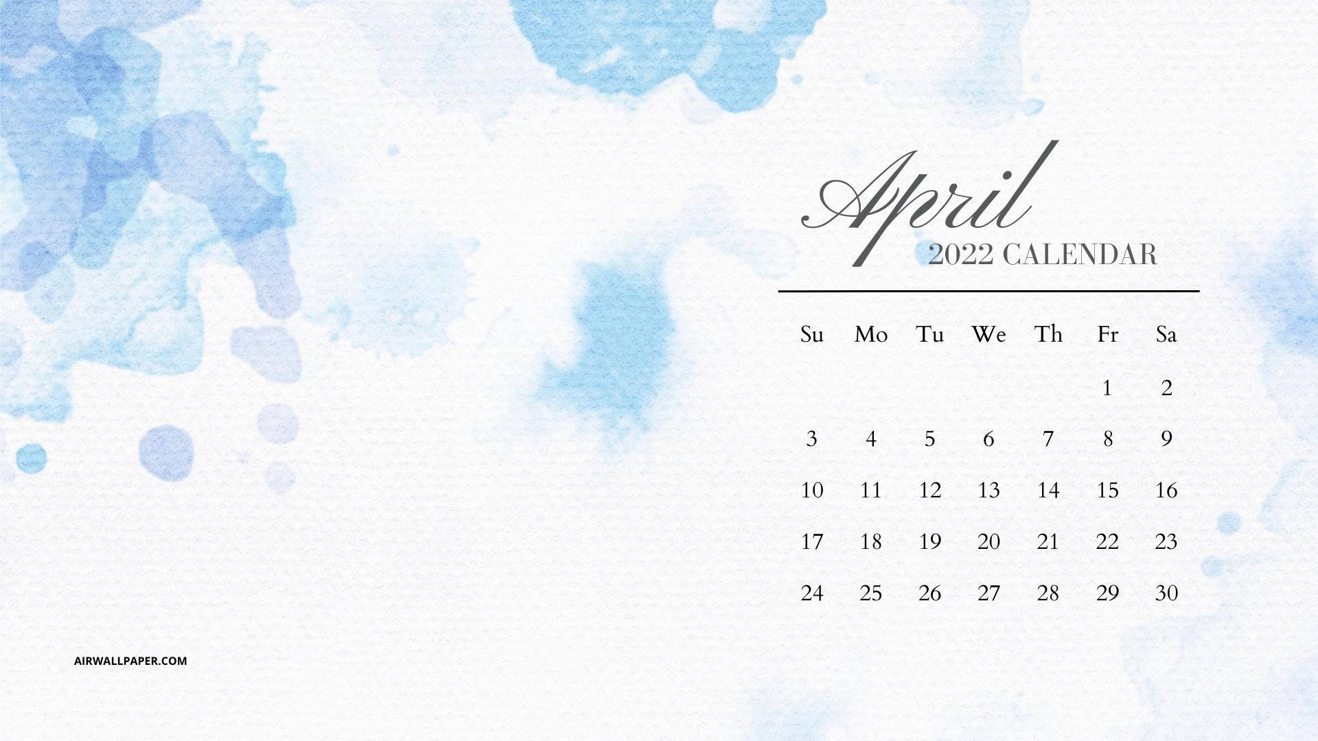 Blue Watercolor April Calendar Wallpaper