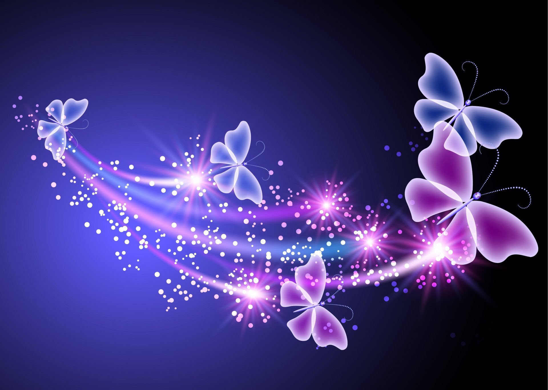 Neon Butterflies Abstract Blue Pink Sparkle Glow Butterfly