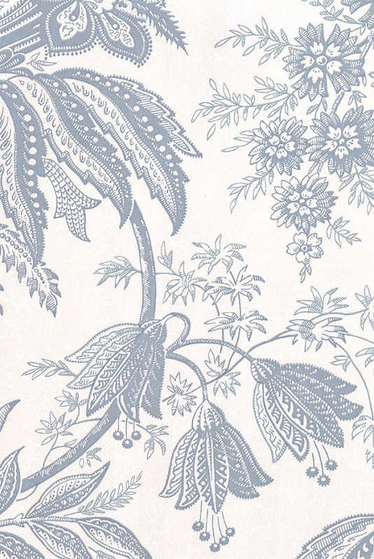 Jacobean Toile Wallpaper Grey Blue On Stone Floral Design