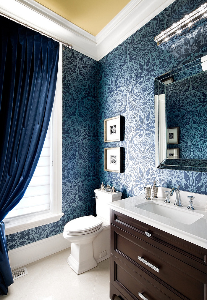 Blue Damask Wallpaper Adds The Wow Factor To Space Design Jane