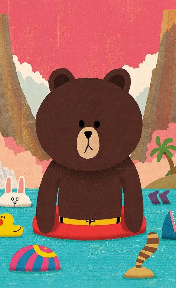 Line Friends Character Brown Bear Animal Wallpaper For