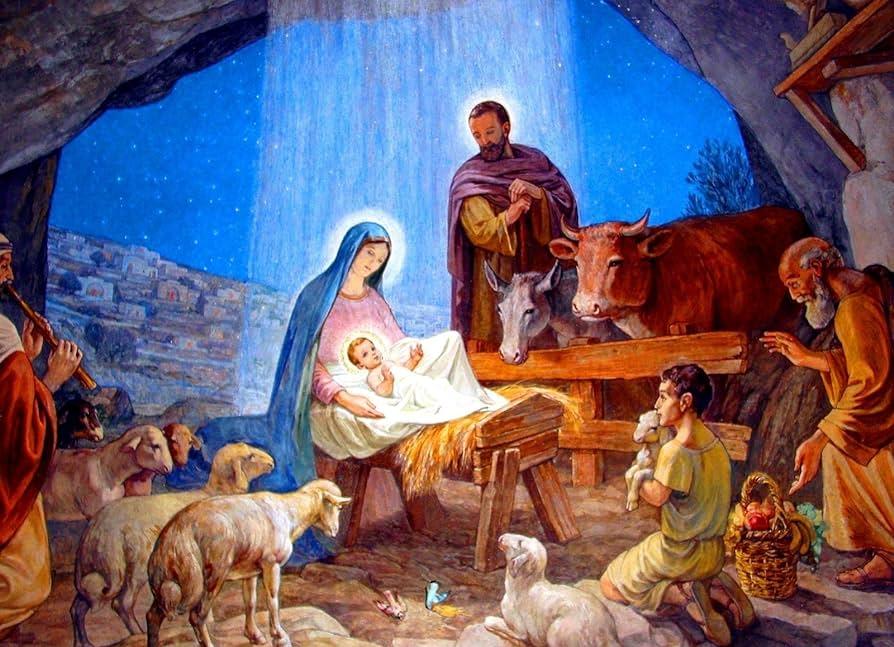 Amazoncom Nativity Scene Christmas POSTER Painting Artwork print