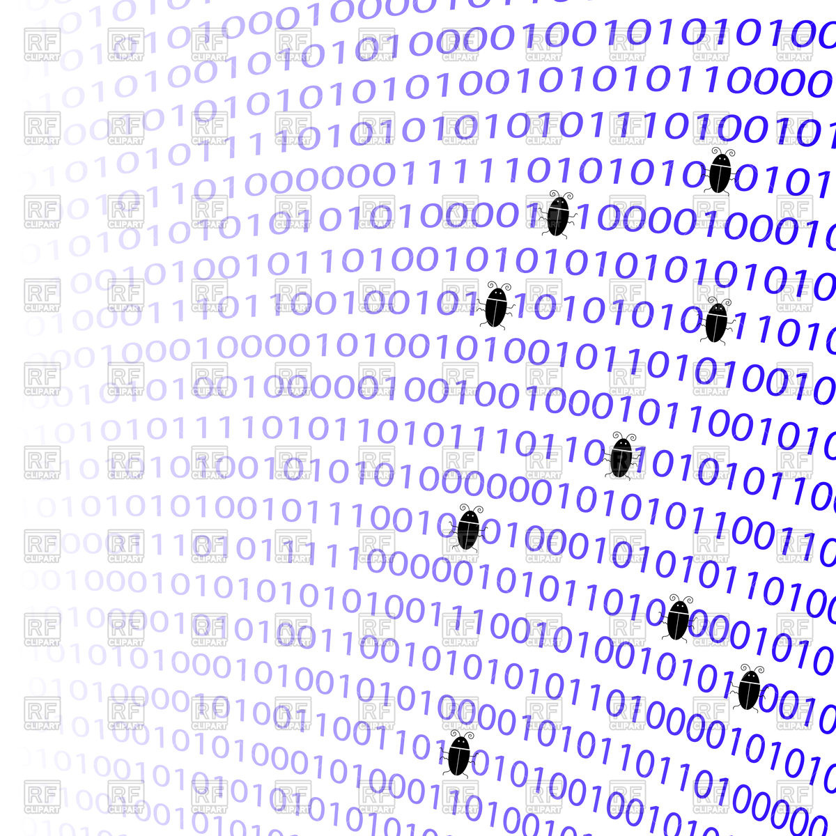 Binary code background with beetles   computer virus Vector Image