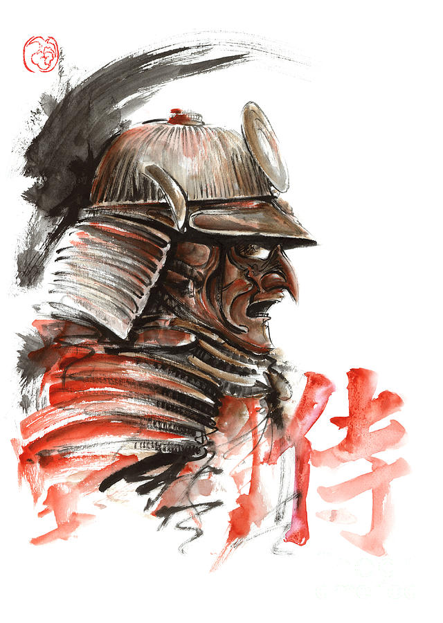 Samurai Warrior Painting Tengu Print Mask Poster