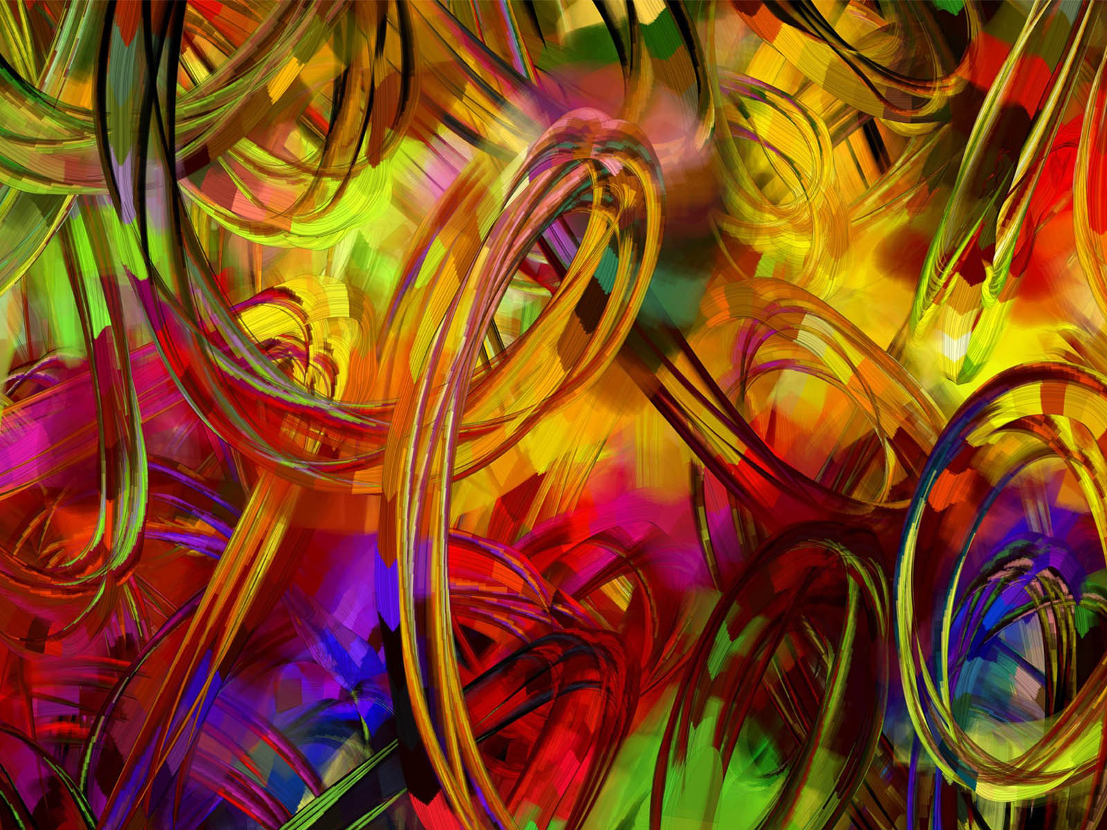 A vibrant and dynamic abstract art wallpaper with swirling, colorful brushstrokes and intersecting lines, creating a sense of movement and energy