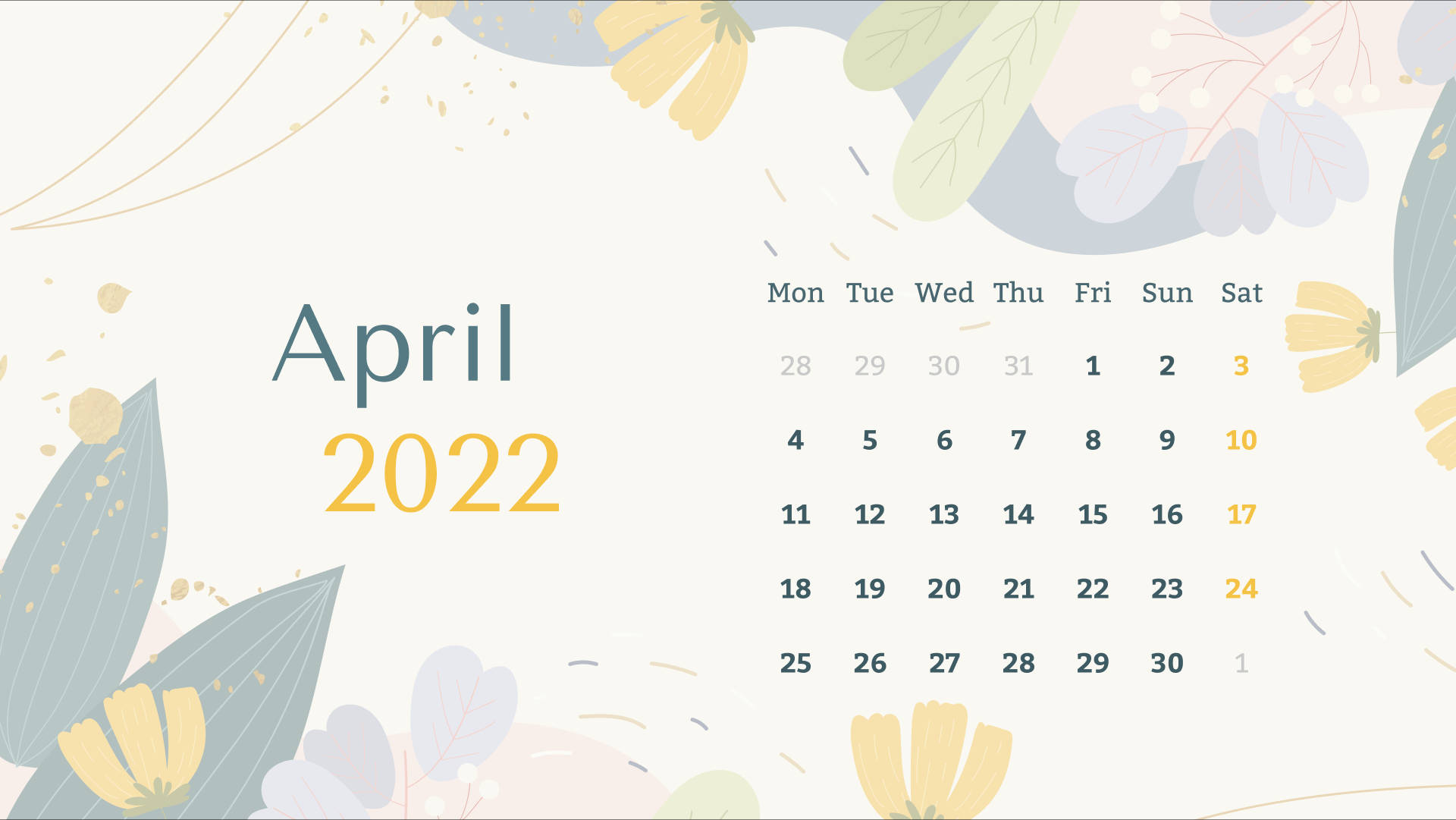 Pastel Plants April Calendar Wallpaper