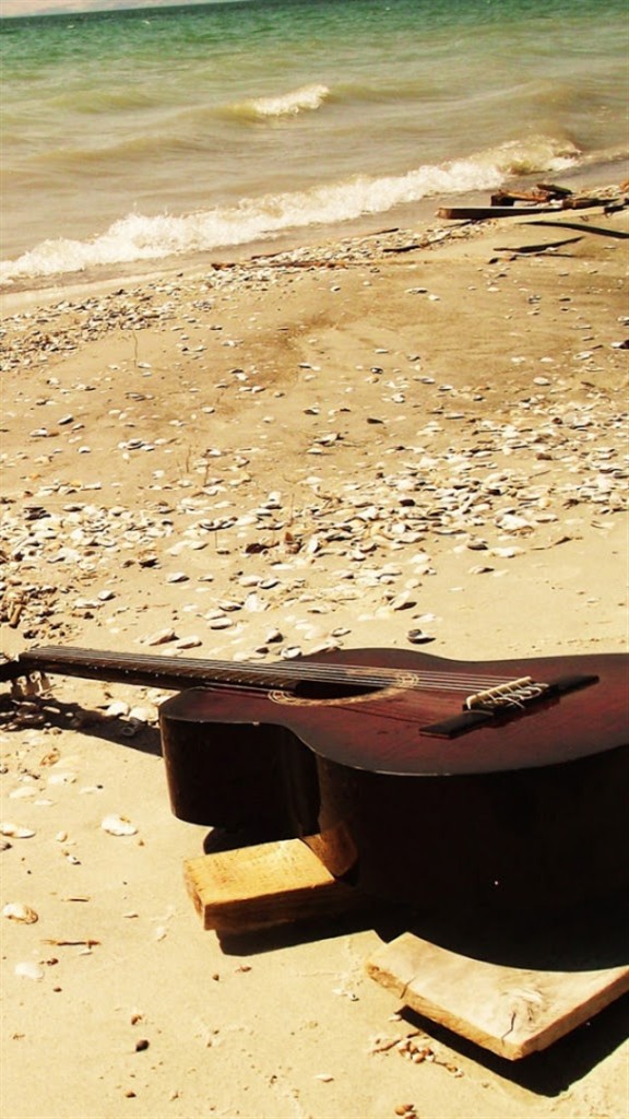 Guitar On The Beach Wallpaper iPhone